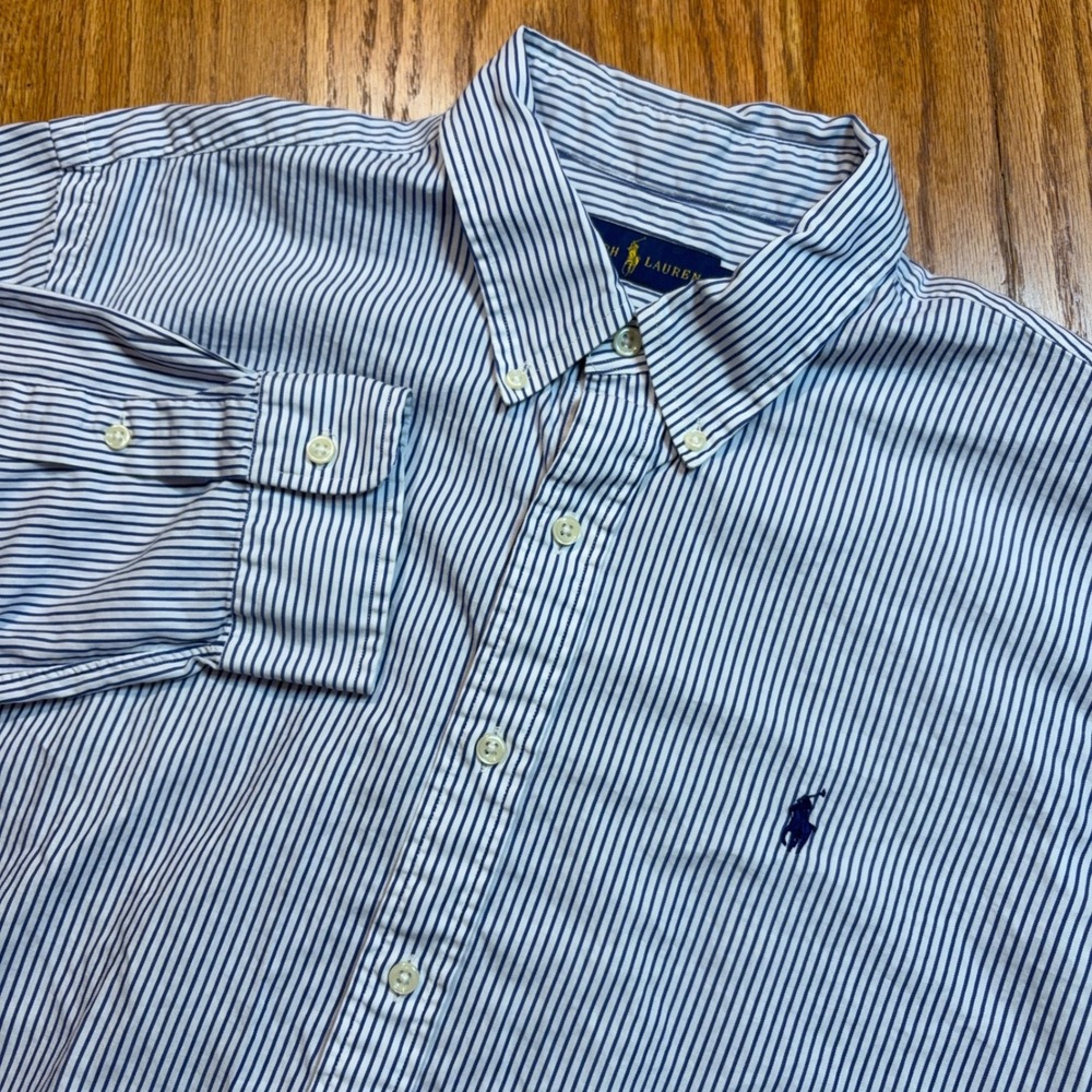 Polo Ralph Lauren Shirt Mens XL Blue White Striped Button Down Long Sleeve